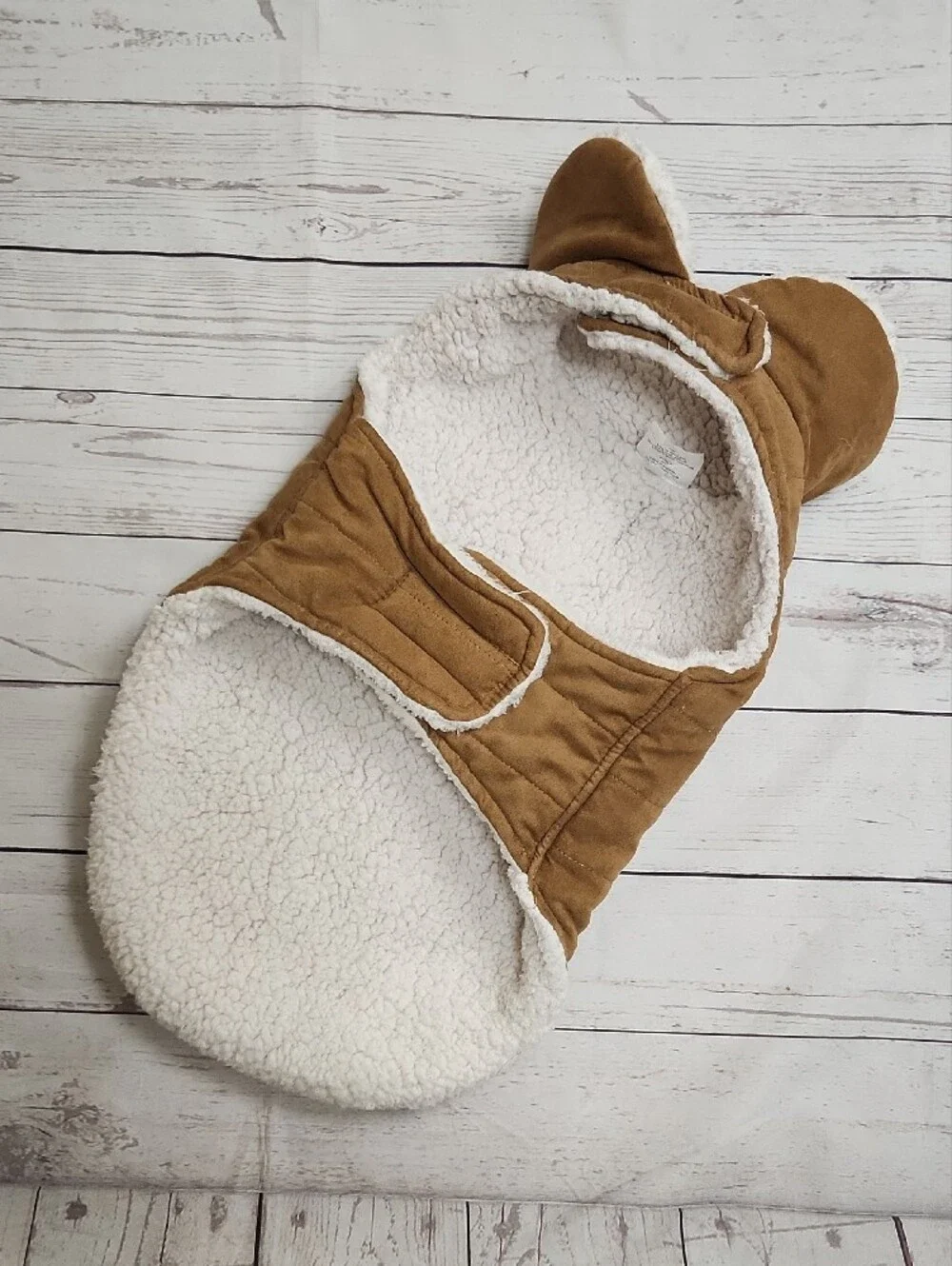 Koolaburra Tan Quilted Dog Coat with White Sherpa Trim